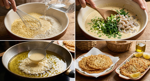 Preparación de tortillitas de camarones gaditanas paso a paso