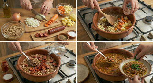 Preparación de lentejas con chorizo paso a paso