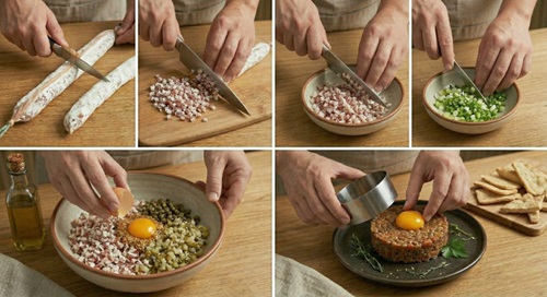 Preparación de tartar de fuet paso a paso